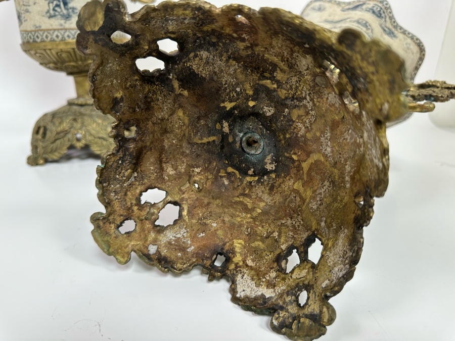 Impressive Pair Of Porcelain Vases With Brass Handles And Footed Base 13W X 17.5H [Photo 10]