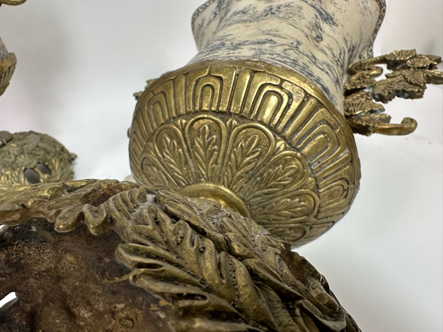 Impressive Pair Of Porcelain Vases With Brass Handles And Footed Base 13W X 17.5H [Photo 11]