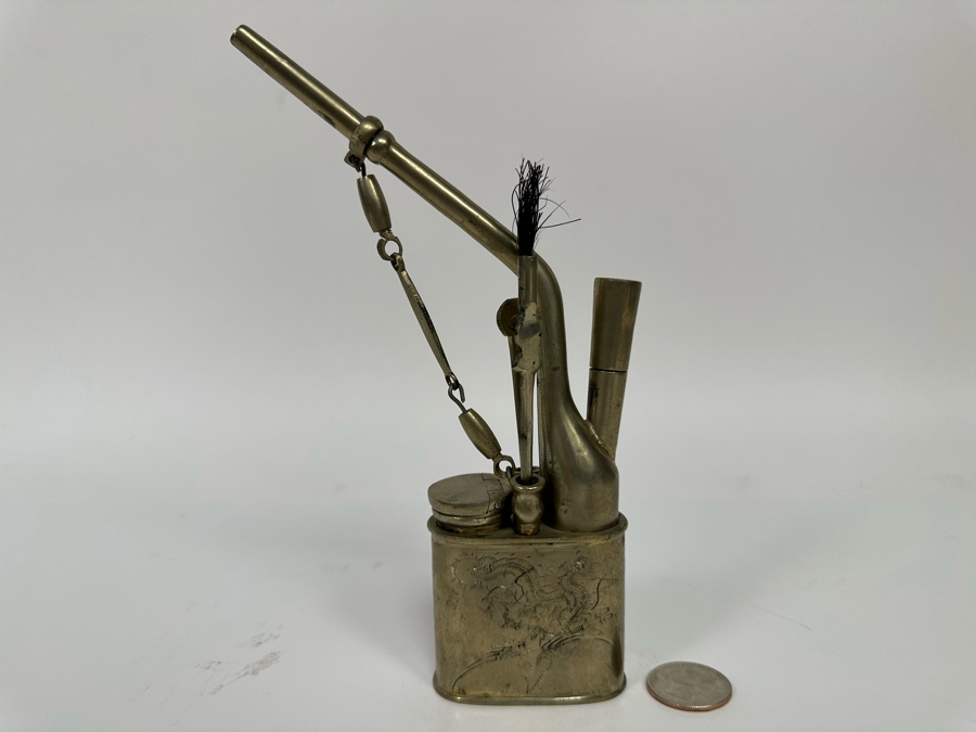 Just Added - Vintage Chinese Metal Opium Water Pipe 4W X 7H [Photo 5]