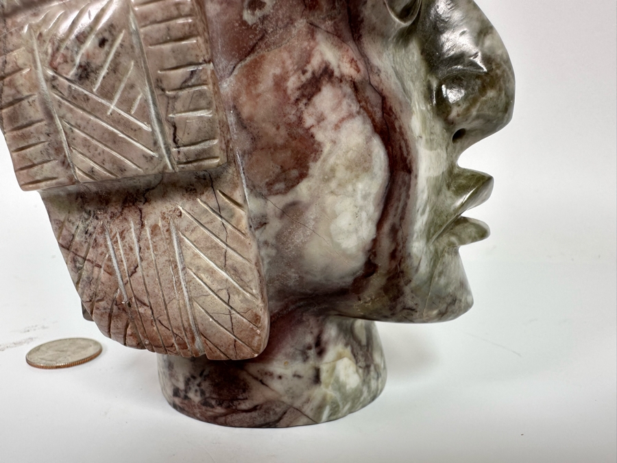 Vintage Mayan Indian Carved Stone Bust Sculpture 4.5W X 4.5D X 8H [Photo 9]