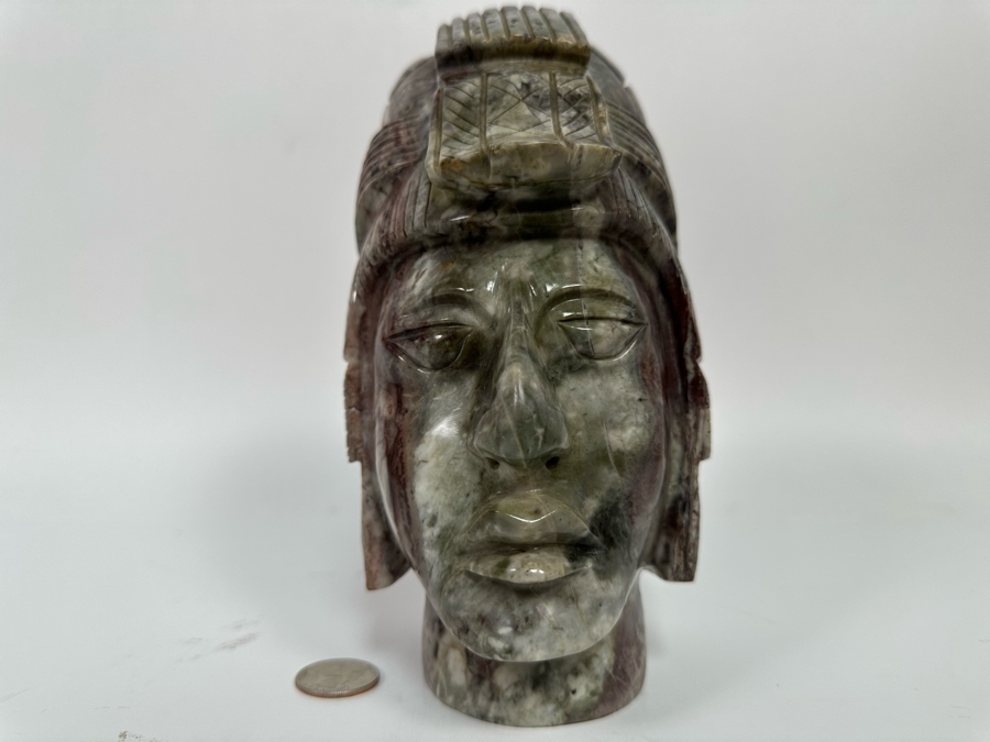 Vintage Mayan Indian Carved Stone Bust Sculpture 4.5W X 4.5D X 8H [Photo 3]