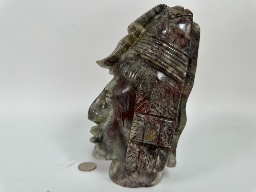 Vintage Mayan Indian Carved Stone Bust Sculpture 4.5W X 4.5D X 8H [Photo 11]