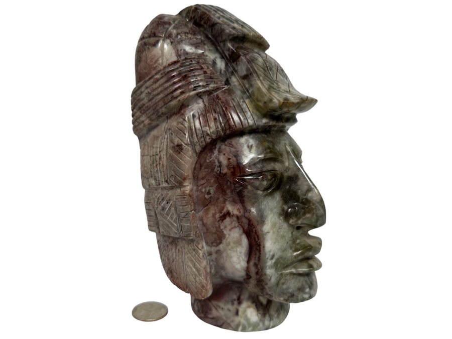 Vintage Mayan Indian Carved Stone Bust Sculpture 4.5W X 4.5D X 8H [Photo 1]