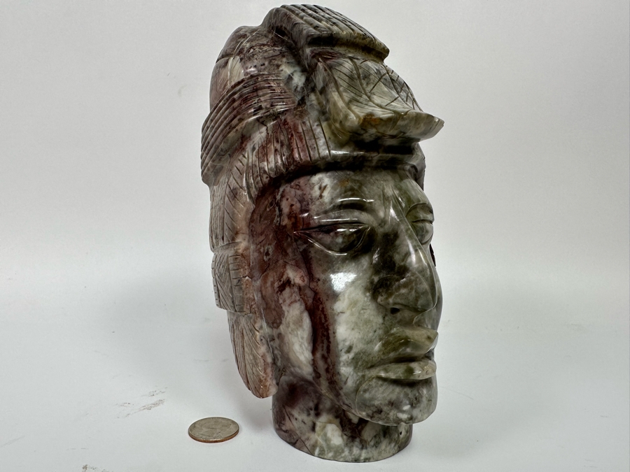 Vintage Mayan Indian Carved Stone Bust Sculpture 4.5W X 4.5D X 8H [Photo 4]