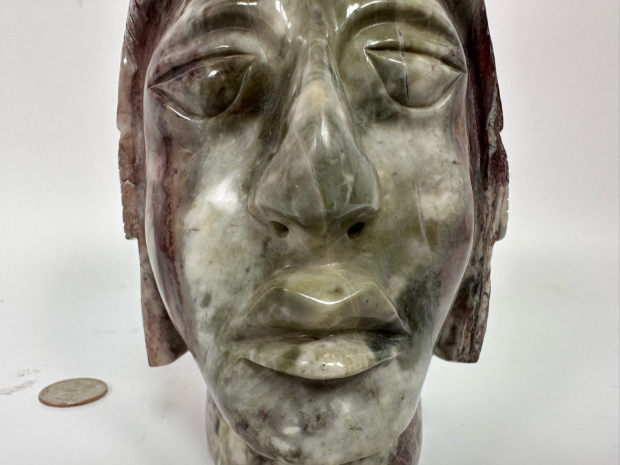 Vintage Mayan Indian Carved Stone Bust Sculpture 4.5W X 4.5D X 8H [Photo 14]
