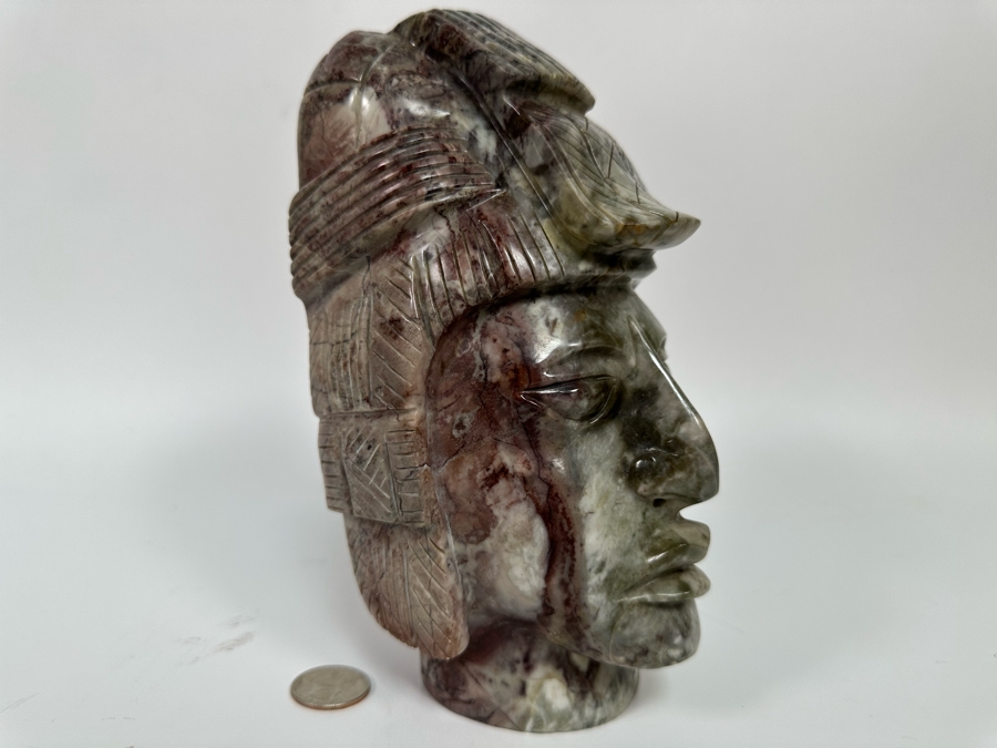 Vintage Mayan Indian Carved Stone Bust Sculpture 4.5W X 4.5D X 8H [Photo 6]