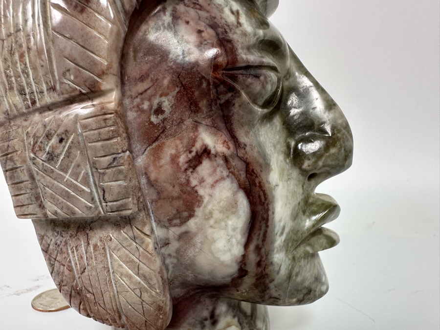 Vintage Mayan Indian Carved Stone Bust Sculpture 4.5W X 4.5D X 8H [Photo 8]