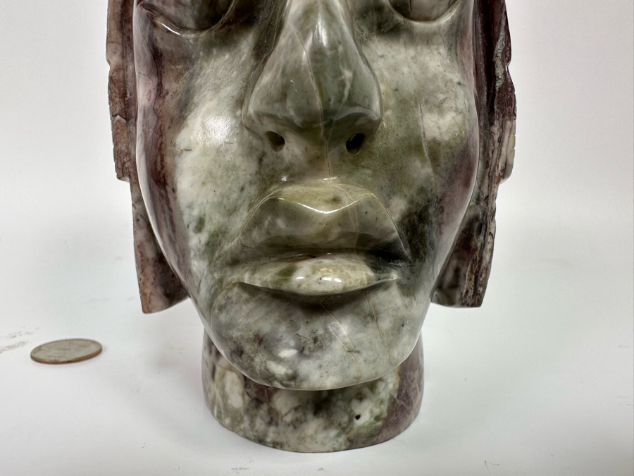 Vintage Mayan Indian Carved Stone Bust Sculpture 4.5W X 4.5D X 8H [Photo 15]
