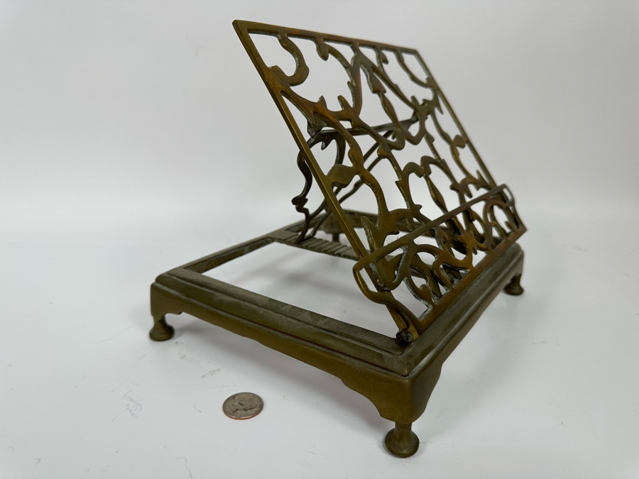 Vintage Brass Adjustable Book Cookbook Stand Folding 11W X 8.5D X 8H [Photo 3]