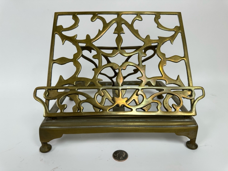 Vintage Brass Adjustable Book Cookbook Stand Folding 11W X 8.5D X 8H [Photo 2]
