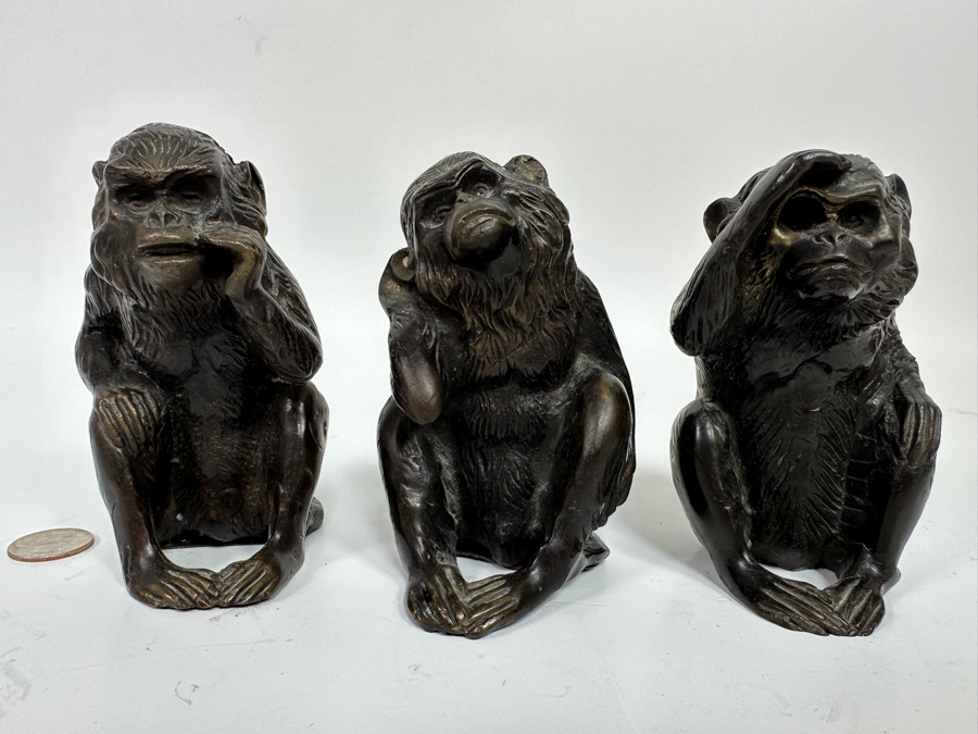 Three Wise Metal Monkey Figurines 5H [Photo 2]