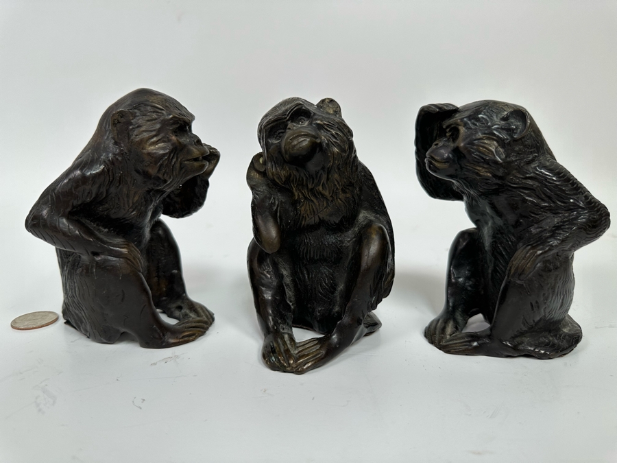 Three Wise Metal Monkey Figurines 5H [Photo 4]