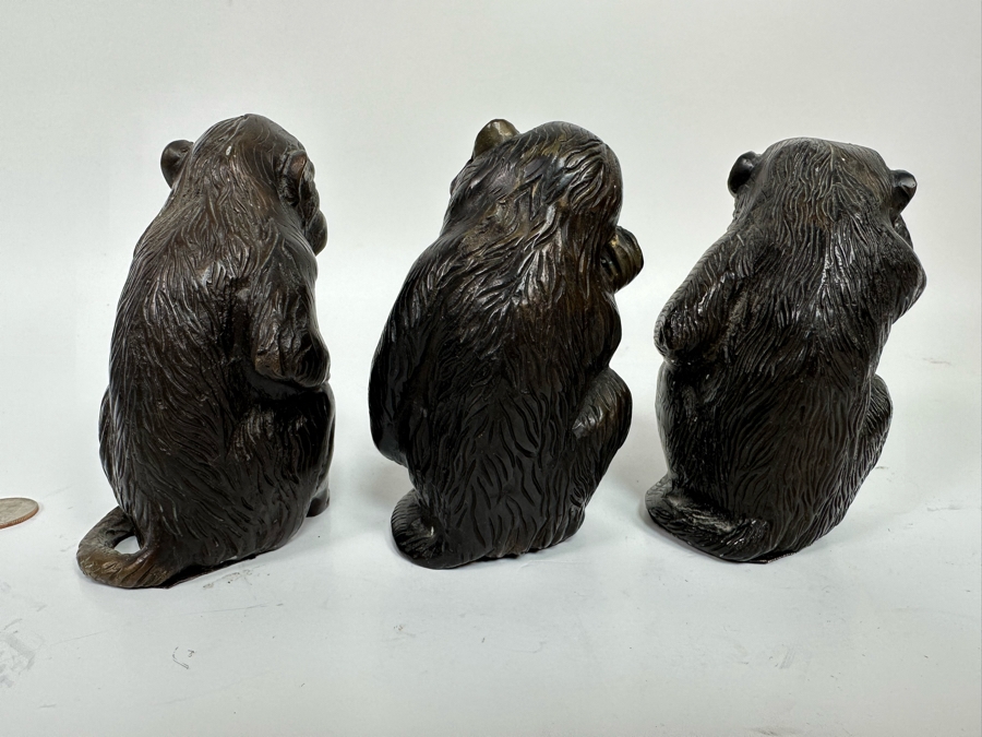 Three Wise Metal Monkey Figurines 5H [Photo 6]