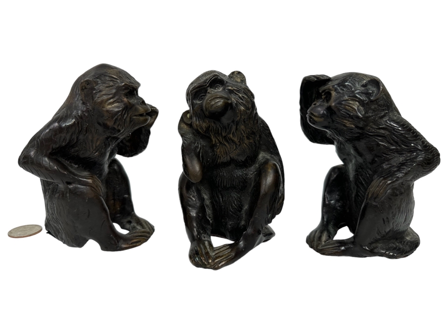 Three Wise Metal Monkey Figurines 5H [Photo 1]