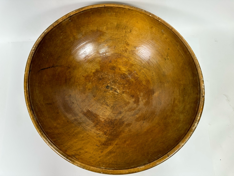 Large Primitive Wooden Dough Bowl 18.5R X 6H [Photo 5]