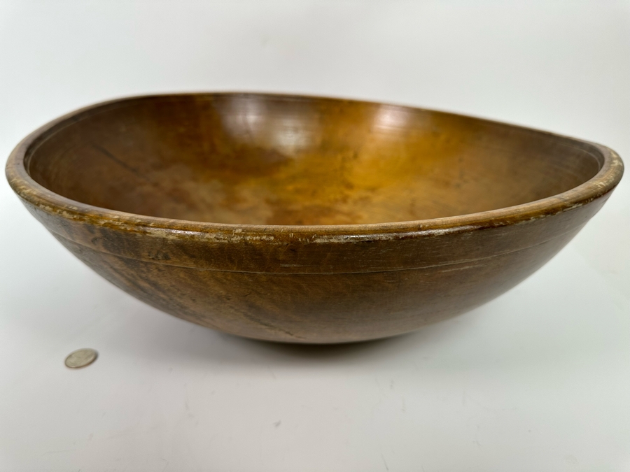Large Primitive Wooden Dough Bowl 18.5R X 6H [Photo 7]