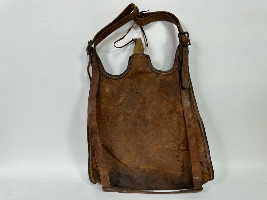 Antique Leather Bota Bag Wineskin Canteen Bag For Carrying Wine Or Water 14W X 18H [Photo 2]