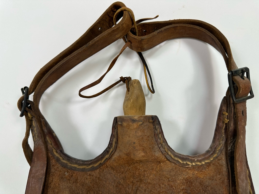 Antique Leather Bota Bag Wineskin Canteen Bag For Carrying Wine Or Water 14W X 18H [Photo 4]