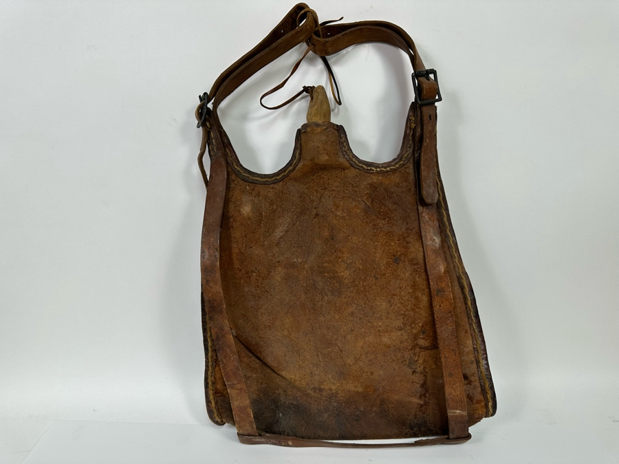 Antique Leather Bota Bag Wineskin Canteen Bag For Carrying Wine Or Water 14W X 18H [Photo 3]