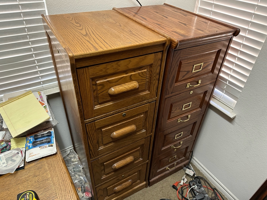Pair Of Oak Vertical Filing Cabinets 53H [Photo 3]