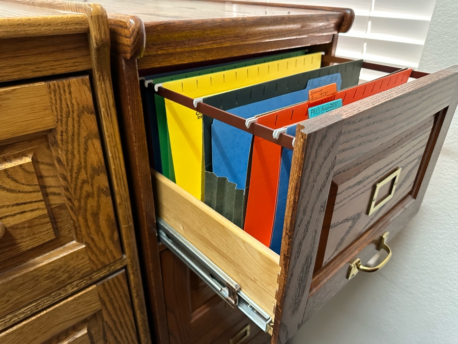 Pair Of Oak Vertical Filing Cabinets 53H [Photo 7]