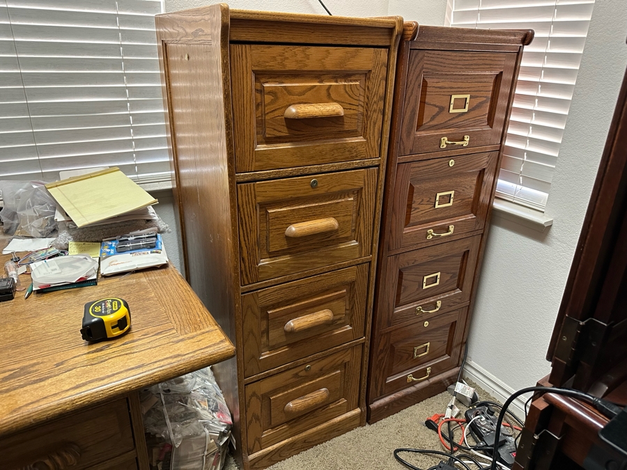 Pair Of Oak Vertical Filing Cabinets 53H [Photo 1]