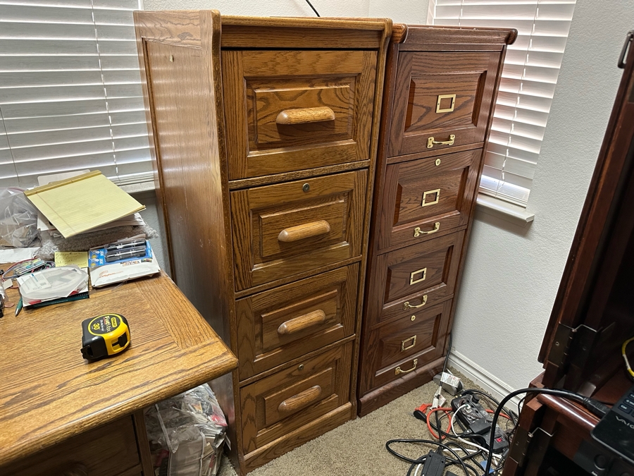 Pair Of Oak Vertical Filing Cabinets 53H [Photo 4]