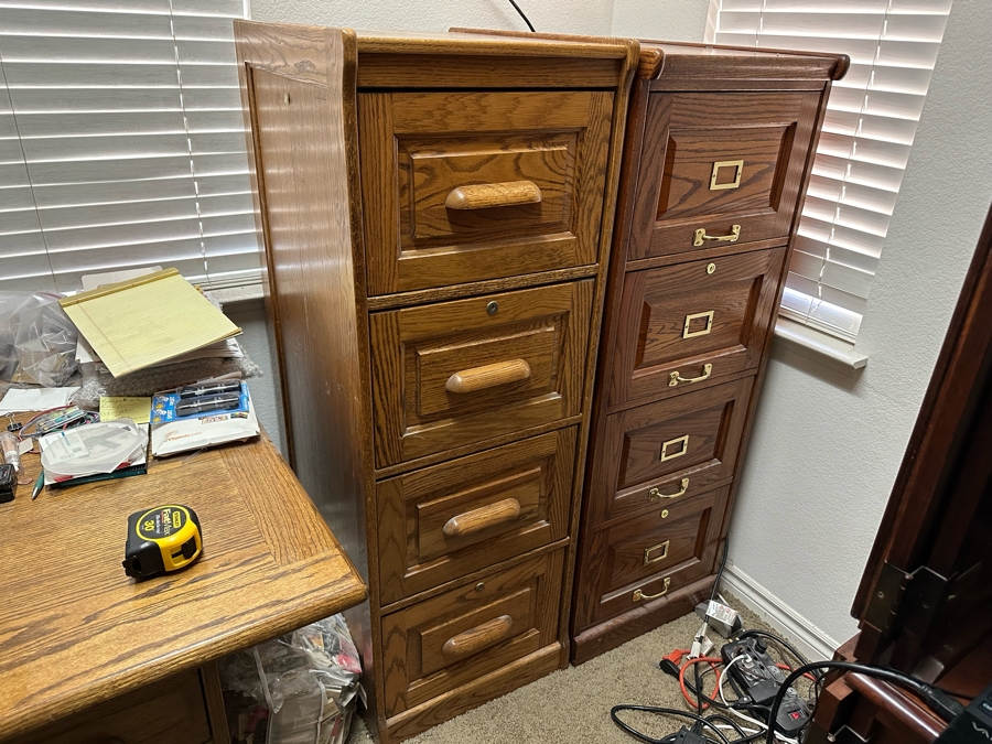 Pair Of Oak Vertical Filing Cabinets 53H [Photo 2]