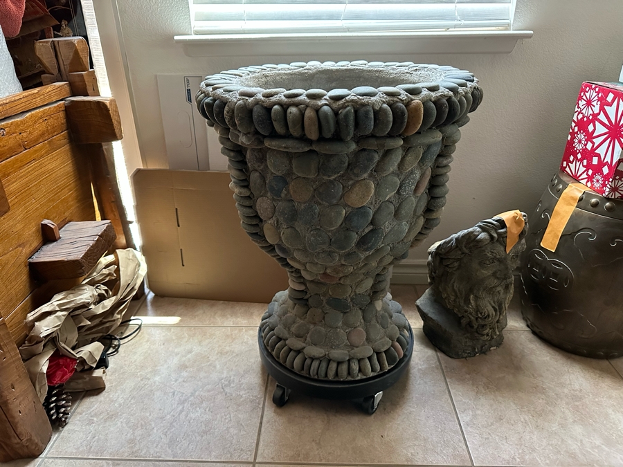 Pair Of Large Urn Style Flower Pots With Rolling Stands 21.5W X 25H [Photo 6]