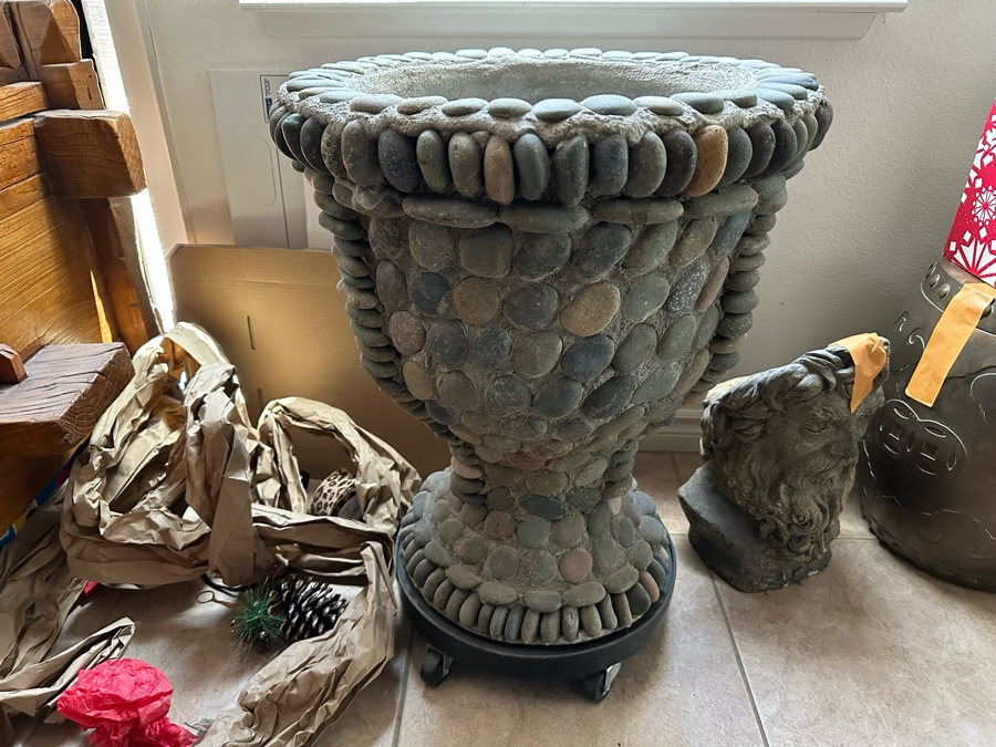 Pair Of Large Urn Style Flower Pots With Rolling Stands 21.5W X 25H [Photo 4]