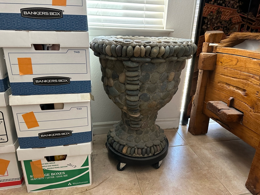 Pair Of Large Urn Style Flower Pots With Rolling Stands 21.5W X 25H [Photo 8]
