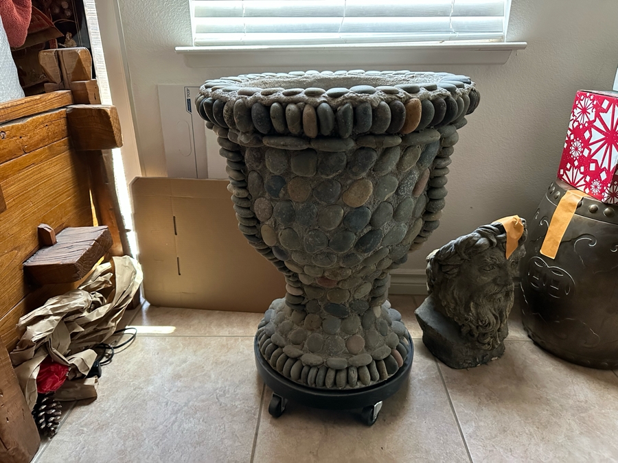 Pair Of Large Urn Style Flower Pots With Rolling Stands 21.5W X 25H [Photo 7]