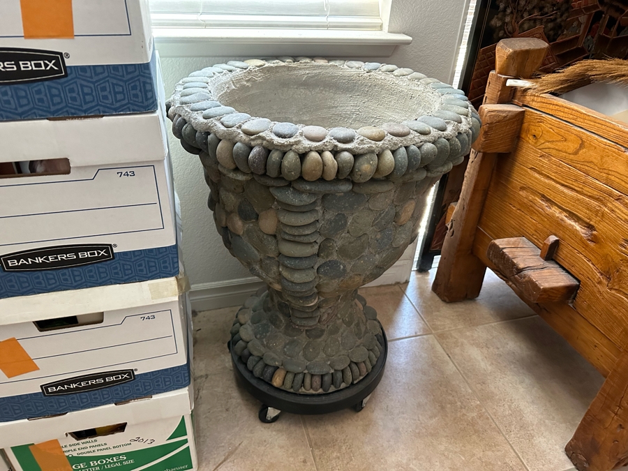 Pair Of Large Urn Style Flower Pots With Rolling Stands 21.5W X 25H [Photo 9]