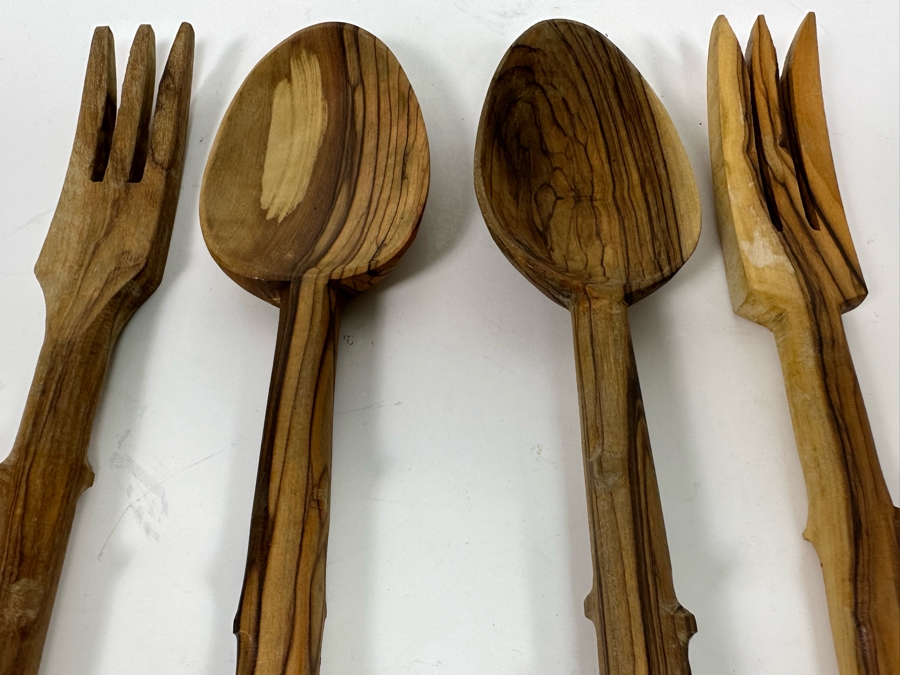 Last Minute Add - Pair Of Carved Wooden Salad Bowl Serving Forks And Spoons 10.5L [Photo 4]