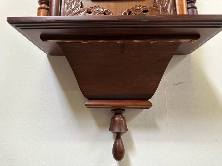 Last Minute Add - Large Wesminster Wooden Case Wall Clock With Key - Clock Is Working But Chime Isn't 22W X 6D X 59H [Photo 10]