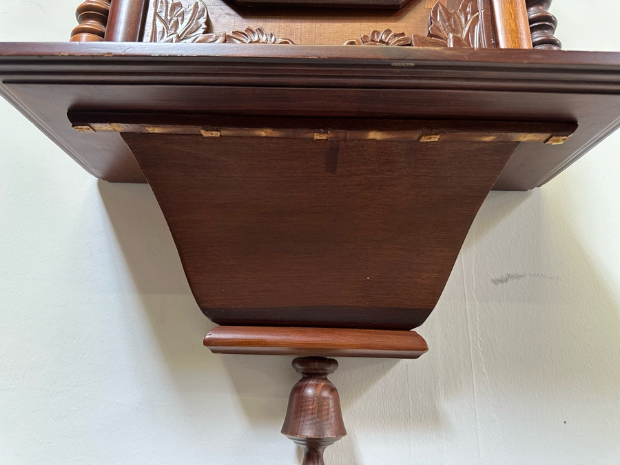 Last Minute Add - Large Wesminster Wooden Case Wall Clock With Key - Clock Is Working But Chime Isn't 22W X 6D X 59H [Photo 11]