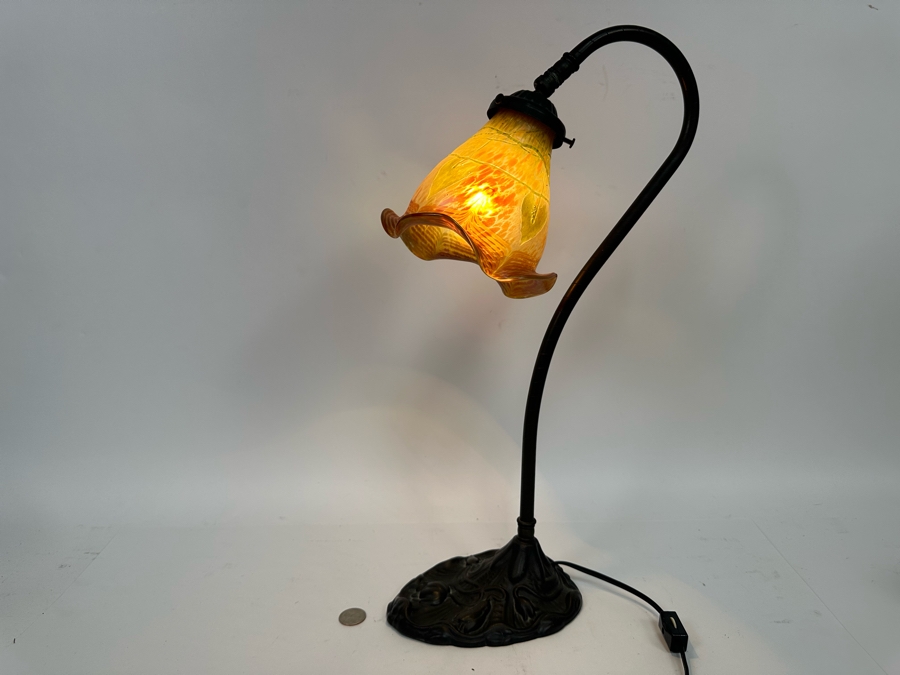 Last Minute Add - Contemporary Metal Pond Lily Accent Lamp With Glass Shade 19H [Photo 3]