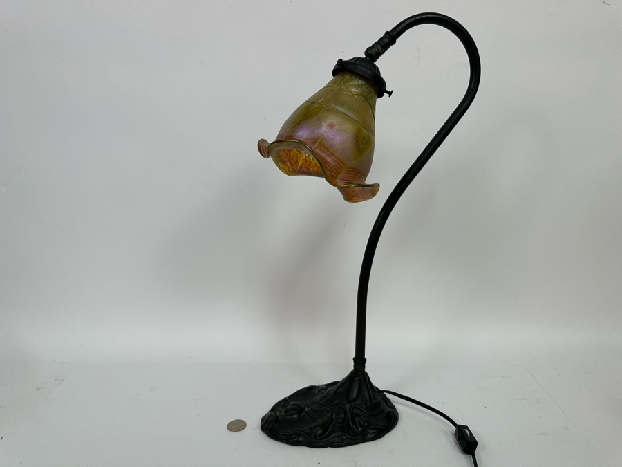 Last Minute Add - Contemporary Metal Pond Lily Accent Lamp With Glass Shade 19H [Photo 6]