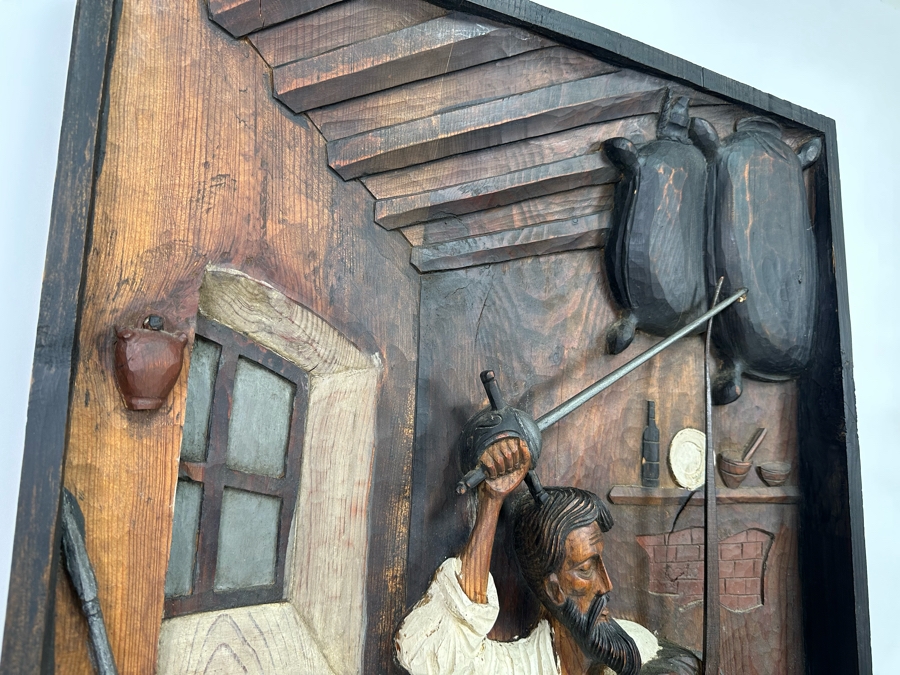Original Relief Carved Wooden Wall Plaque Artwork Depicting Scene From Don Quixote 22W X 3D X 38H [Photo 9]