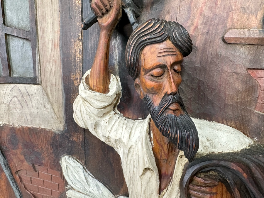 Original Relief Carved Wooden Wall Plaque Artwork Depicting Scene From Don Quixote 22W X 3D X 38H [Photo 11]