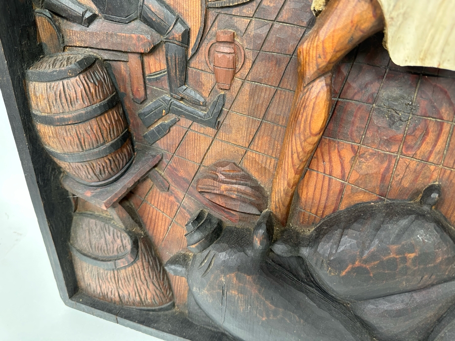 Original Relief Carved Wooden Wall Plaque Artwork Depicting Scene From Don Quixote 22W X 3D X 38H [Photo 5]