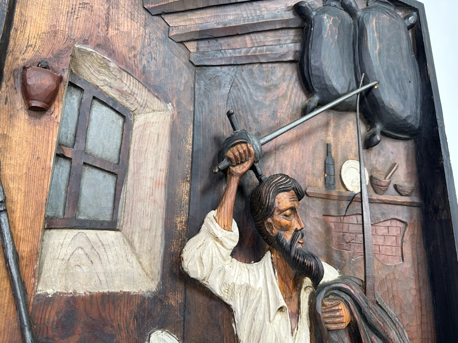 Original Relief Carved Wooden Wall Plaque Artwork Depicting Scene From Don Quixote 22W X 3D X 38H [Photo 8]