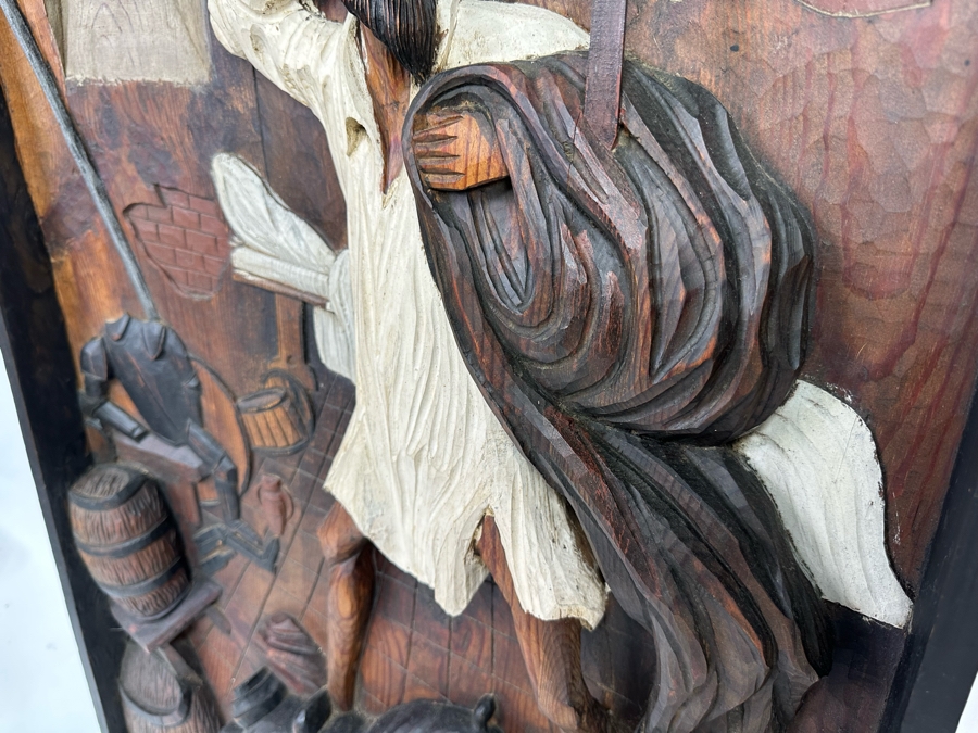 Original Relief Carved Wooden Wall Plaque Artwork Depicting Scene From Don Quixote 22W X 3D X 38H [Photo 4]