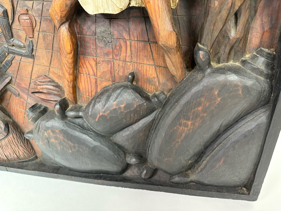 Original Relief Carved Wooden Wall Plaque Artwork Depicting Scene From Don Quixote 22W X 3D X 38H [Photo 6]