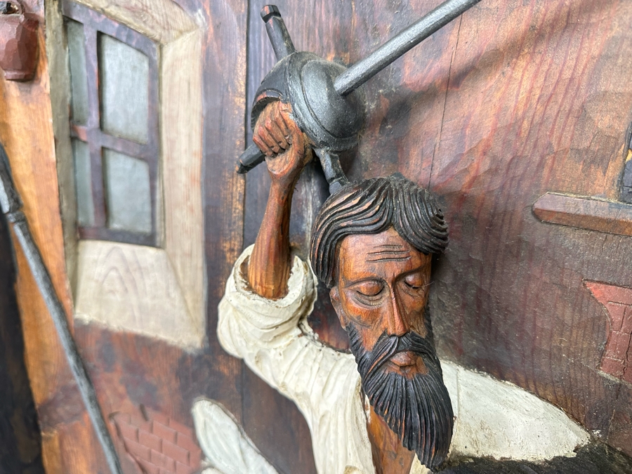Original Relief Carved Wooden Wall Plaque Artwork Depicting Scene From Don Quixote 22W X 3D X 38H [Photo 3]