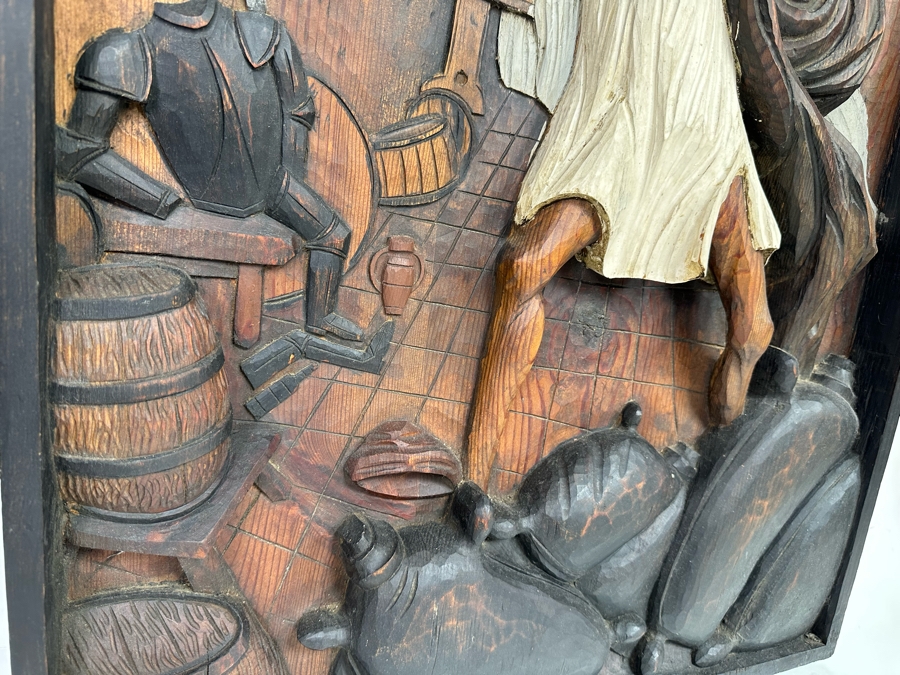 Original Relief Carved Wooden Wall Plaque Artwork Depicting Scene From Don Quixote 22W X 3D X 38H [Photo 7]