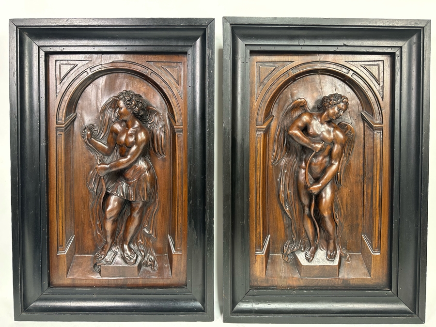 Pair Of Relief Carved Wooden Panels With Frames 17W X 25.5H X 2.5D [Photo 3]