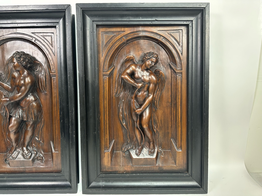 Pair Of Relief Carved Wooden Panels With Frames 17W X 25.5H X 2.5D [Photo 4]