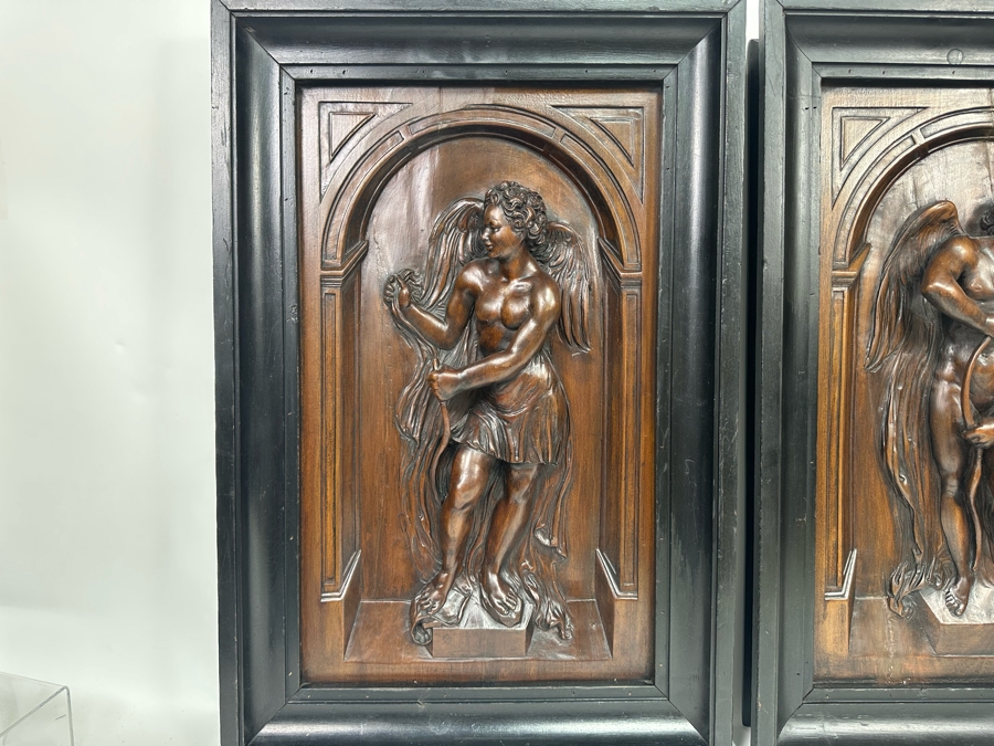 Pair Of Relief Carved Wooden Panels With Frames 17W X 25.5H X 2.5D [Photo 5]