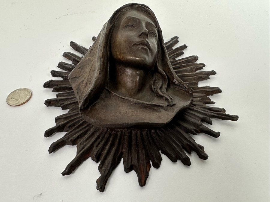 Vintage Madonna With Light Beams Bronze Bas-Relief Plaque 7W X 2D X 9H [Photo 6]